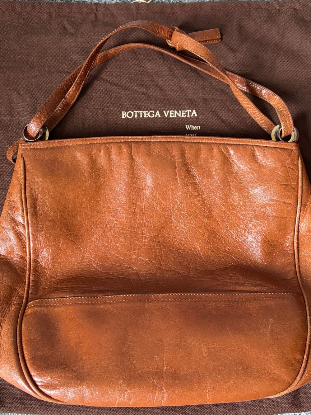Bottega Veneta Cognac Leather Shoulder Tote